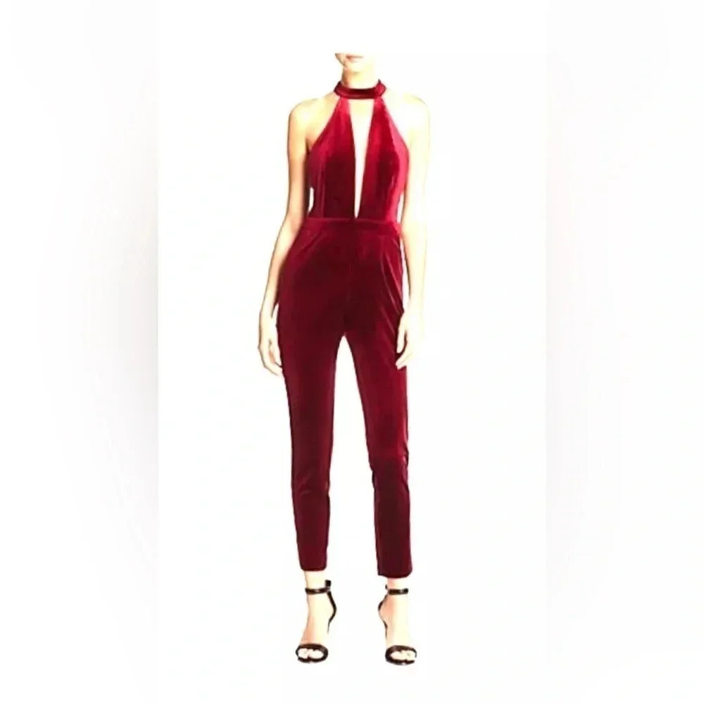 Bloomingdale's BLACK Sunset + Spring Crushed Velvet Sexy Jumpsuit Size Small NWT - Picture 2 of 12